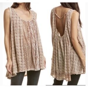 Free People Mess Around Floral Tunic Tank Top Oversized Flowy Bohemian Small